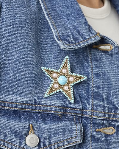 Jessica Simpson Silver or Gold-Tone Brooch for Women | Western Pins with Dangle Charms, Turquoise, or Rhinestones - color: Gold Turquoise Star