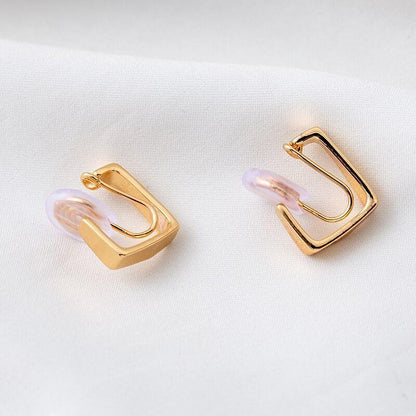 Clip On Hoop Earrings for Women Not Pierced Gold Silver Large Chnky Square Twisted Comfortable Coil Hoop Clip On Earrings - color: Square Hoop Gold