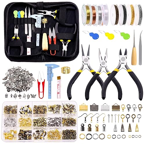 Glarks 1589Pcs Jewelry Making Kit, Jewelry Making Supplies Kit with Jewelry Making Tools, Jewelry Wires, Charms, Jewelry Findings for Jewelry Making, Repair and Beading - size: 1488pcs