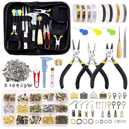Glarks 1589Pcs Jewelry Making Kit, Jewelry Making Supplies Kit with Jewelry Making Tools, Jewelry Wires, Charms, Jewelry Findings for Jewelry Making, Repair and Beading - size: 1488pcs