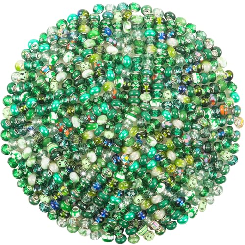 200Pcs Large Hole Beads Spacer Beads Dark Green Assorted European Craft Big Beads Large Hole Lampwork Murano Bead Fairy Wand Garden Bead for DIY Pens Charm Bracelets Jewelry Making Decoration Supplies - color: Dark Green, size: 200 Pcs