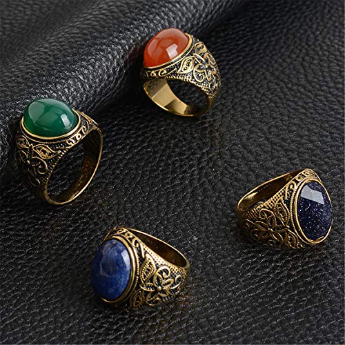 Retro Unisex Stainless Steel Oval Gemstone Hollow Flower Carved Signet Ring - color: Gold Black-Blue
