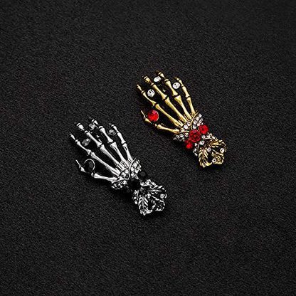 Premium Handmade Enamel Lapel Pin Brooch Badge - color: Day of the Dead Silver Hand, size: 1 Pin