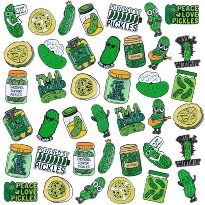 40 Pcs Funny Pickles Enamel Pins for Backpacks Pickle Lover Gifts Cartoon Dill Cucumber Lapel Pins Lovely Cute Brooch for Women Men Clothes Bags Accessories Gifts - style: Pickle Theme