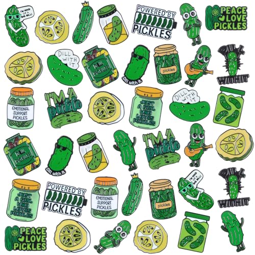 40 Pcs Funny Pickles Enamel Pins for Backpacks Pickle Lover Gifts Cartoon Dill Cucumber Lapel Pins Lovely Cute Brooch for Women Men Clothes Bags Accessories Gifts - style: Pickle Theme