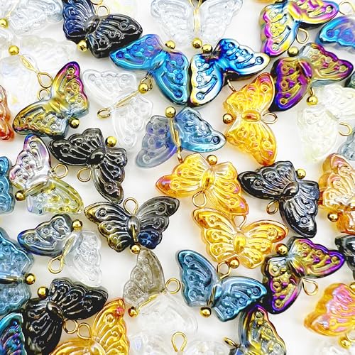 50 Pcs Crystal Glass Pendants for DIY Jewelry Making, AB Color Plated Charms for Bracelet Necklace Earring - style: 50 Pcs-Butterfly