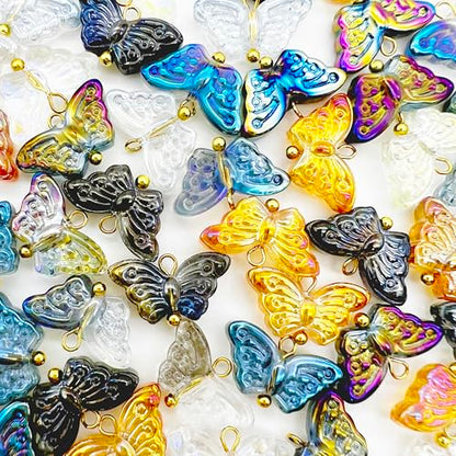 50 Pcs Crystal Glass Pendants for DIY Jewelry Making, AB Color Plated Charms for Bracelet Necklace Earring - style: 50 Pcs-Butterfly