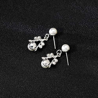 tenghong2021 Fashion Classic Faux Pearl Jewelry Set Necklace Bracelet Earrings for Women Best Gift - color: Silver Leaf