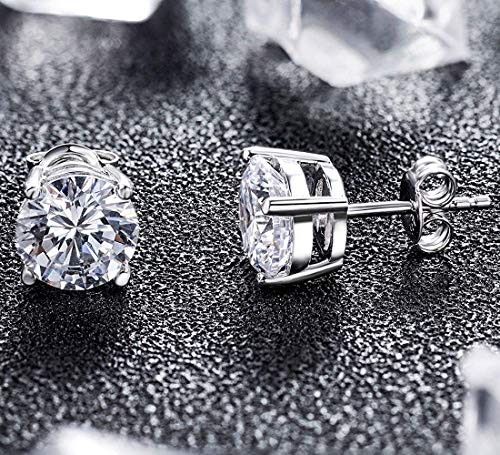925 Sterling Silver Stud Earrings for Unisex, Stud Earring with 5A+ Cubic Zirconia Hypoallergenic Earrings for Women Men 4MM-8MM - size: 8mm