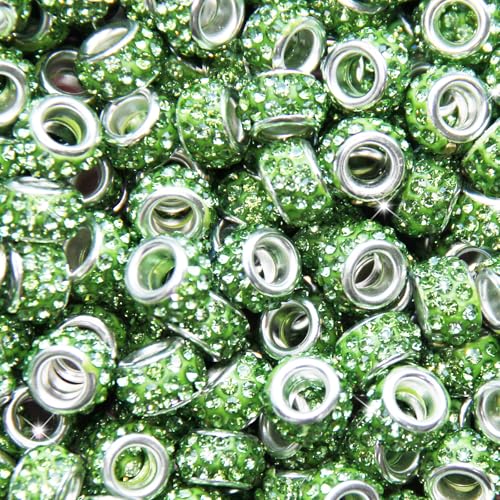 60Pcs Rhinestone Large Hole Beads Spacer Beads Green European Craft Big Beads Large Hole Rhinestones Lampwork Murano Bead Fairy Wand Garden Beads for DIY Bracelet Necklace Jewelry Making Supplies - color: Green, size: 60pcs
