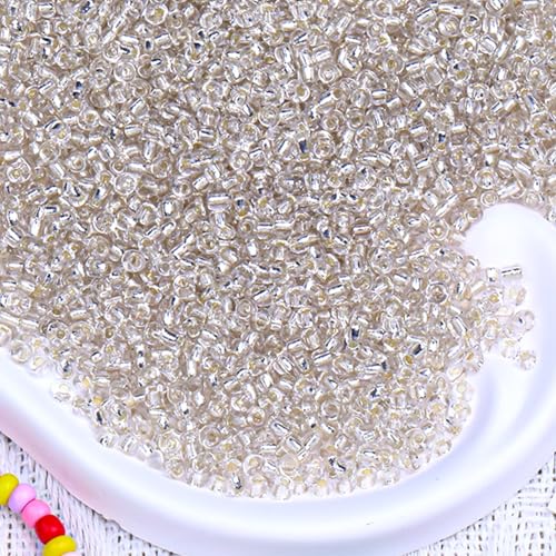 2000pcs Glass Seed Beads Bulk, 4mm 6/0 Mini Pony Spacer Small Individual Color Seed Beads for DIY Bracelet Necklaces Wrist Jewelry Making, Frosted Silver White - color: Frosted Silver White
