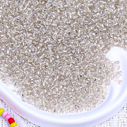 2000pcs Glass Seed Beads Bulk, 4mm 6/0 Mini Pony Spacer Small Individual Color Seed Beads for DIY Bracelet Necklaces Wrist Jewelry Making, Frosted Silver White - color: Frosted Silver White