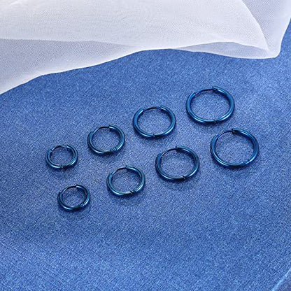 316L Surgical Stainless Steel Small Hoop Earrings 8mm 10mm 12mm 14mm Hypoallergenic Huggie Hoop Earrings Helix Lobes Hinged Sleeper Earrings Cartilage Piercings - color: I: Blue (Diameter 8mm/10mm/12mm/14mm),4 Pairs