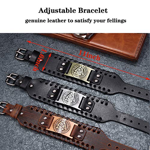 GelConnie Viking Bracelet Punk Leather Cuff Bracelet Gothic Leather Wristband Bracelet with Nordic Amulet Scandinavian Talisman Celtic Pagan Jewelry - color: Black Valknut