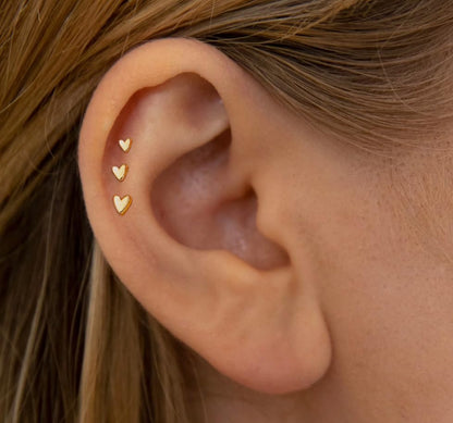 20G/18G/16G Titanium Flat Back Earrings, Threadless Nose Stud Tiny Stud Earrings, Cartilage Tragus Piercing Jewelry Conch Helix Stud - color: Heart (gold 3pcs), size: 20ga(0.8mm)