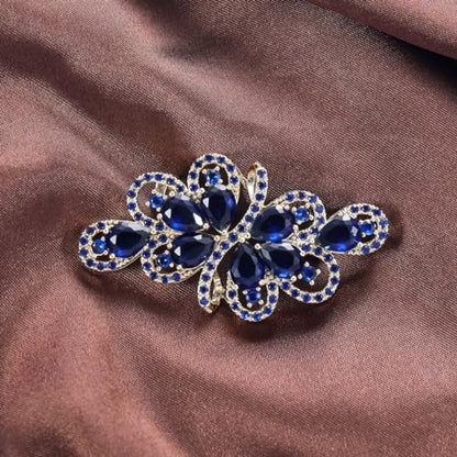 YOQUCOL Cubic Zirconia Crystal Rhinestone Wedding Brooch Pin for Women Brides Jewelry - color: A-Gold Blue