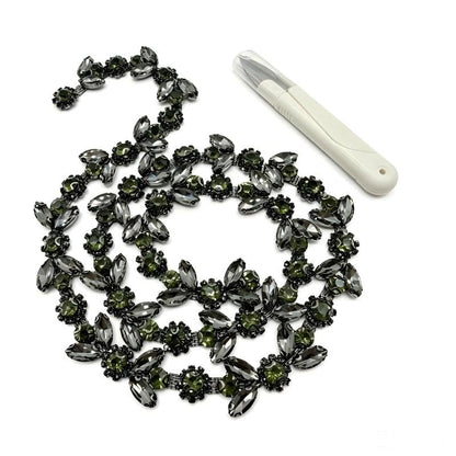 3FT Heavy Duty Crystal Rhinestone Trim Chain with Yarn Scissors, Sew-On Bling Appliqué for Wedding Bridal Dress, DIY Jewelry & Clothing Accessories (Gunmetal) - color: Gunmetal