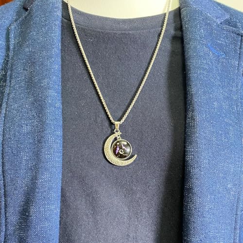 Stainless Steel Mens Necklace 12 Zodiac Moon Galaxy Pendant Necklace,22.8 Inch Stainless Steel Chain, 1.13 Inch Aries/Pisces Celestial Crescent Moon Star Sign Charm Jewelry - style: Gemini（5.21-6.21）