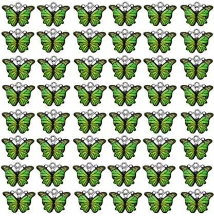 Zhiheng 50 Pack Alloy Butterfly Charms Monarch Butterfly Enamel Pendant Beads for Jewelry Making DIY Earring Necklace Bracelets Accessories Wine Charms - color: Green