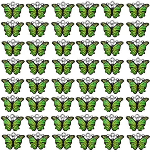 Zhiheng 50 Pack Alloy Butterfly Charms Monarch Butterfly Enamel Pendant Beads for Jewelry Making DIY Earring Necklace Bracelets Accessories Wine Charms - color: Green