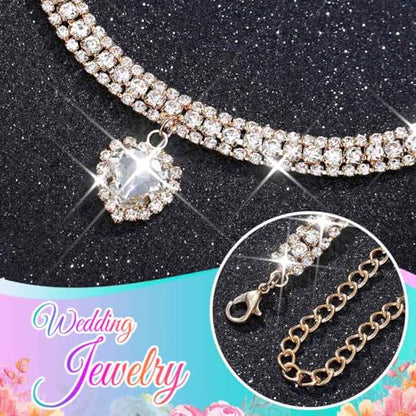 CLOACE Rhinestone Choker Necklace Heart Pendant Diamond Row Necklaces Sparkly Crystal Prom Chain Jewerly Accessories for Women - color: Gold