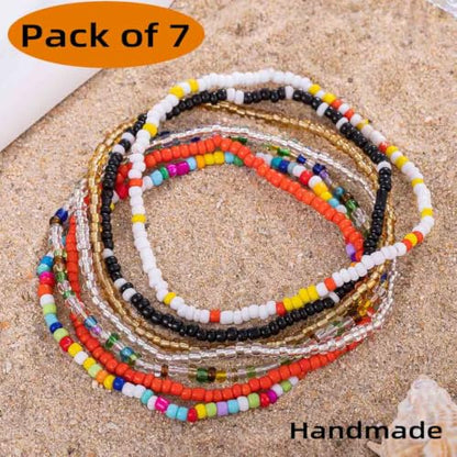 Yalice 7Pcs Beaded Ankle Bracelets for Women Dainty Layering Anklets Set Boho Waterproof Ankle Jewelry for Summer Beach
