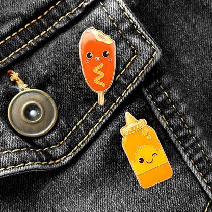 Enamel Pin Set (2 Pins Per Set) for Backpack, Bag, Lapel, Kawaii Button Collector - style: Corn Dog & Mustard