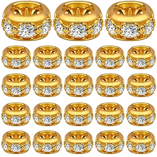 BronaGrand 40pcs Rhinestone Rondelle Spacer Beads European Large Hole Beads Loose Charm Beads for DIY Bracelet Necklace Snake Chain Jewelry Making Decor, Bright Golden - color: Bright Golden, size: 10MM
