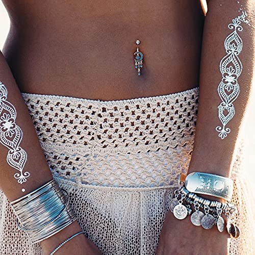 COCHARM Moon Dangle Belly Button Rings for Women 14g Belly Rings Dangling Cute Nave Rings Boho Belly Navel Piercing Jewelry…