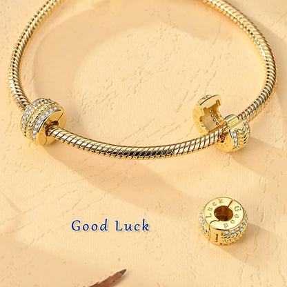 Gold Clip Stopper Charms for Pandora Bracelets Spacers Bead Charms Packs Jewelry Gift for Women - color: Good Luck-2 Packs