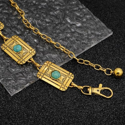 Waist Chain Belts Women Girls Metal Belly Link | Adjustable Waist Belt for Jeans and Dress - color: Gold Turquoise Square, size: S: 41.3 in