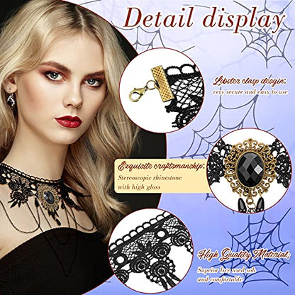 MTLEE 9 Pcs Black Choker Necklace for Women Gothic Jewelry Set Lady Lace Choker Collar with Pendant Elegant Retro Punk Necklaces for Wedding Victorian Costume Party Steampunk Vampire Cosplay Gifts