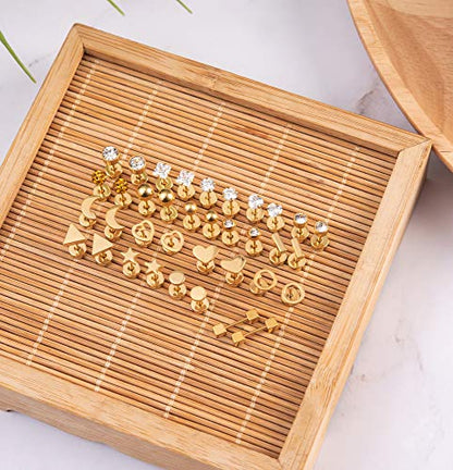 18Pairs 20G 18G Stainless Steel Tiny Stud Earrings for Women Cartilage Helix Earrings Ball Star CZ Earrings - color: Gold, size: 18G