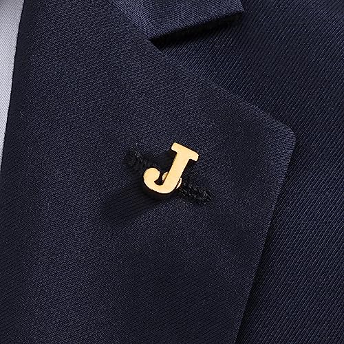 Initial Lapel Pin for Men Women, Brooch Pins for Men Suits, Metal Button Pins in 18K Gold and Silver Tone. - color: Gold-J