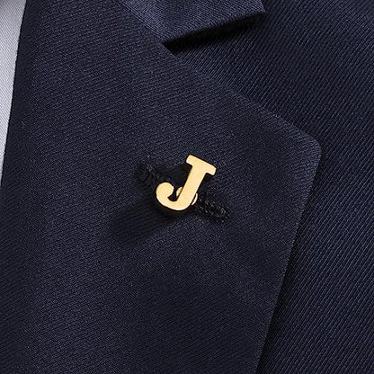 Initial Lapel Pin for Men Women, Brooch Pins for Men Suits, Metal Button Pins in 18K Gold and Silver Tone. - color: Gold-J