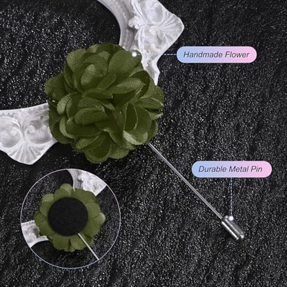 M METERXITY Flower Lapel Pins for Men, Boutonnieres Pin Camellia Flower Groom Boutonnieres for Wedding/Graduation - color: Army Green
