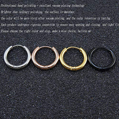 316L Surgical Stainless Steel Huggie Hoop Earrings 6mm 8mm 10mm 11mm 12mm 14mm Hypoallergenic Earrings Hoop Cartilage Helix Lobes Hinged Sleeper Earrings For Men Women - style: A05:6mm Gold+Silver+Black(6Pcs)