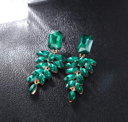 Elegant Rhinestone Statement Earrings Sparkly Cluster Crystal Drop Dangle Earrings Teardrop Chandelier Earrings Wedding Bridal Prom Earrings for Women - color: C:Green