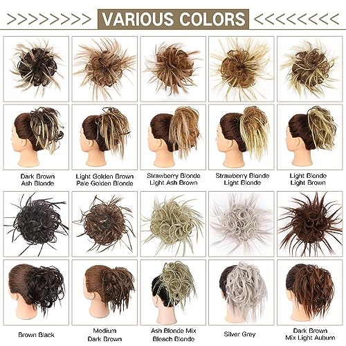 HMD Tousled Updo Messy Bun Hairpiece Hair Extension Ponytail for Women | Synthetic Hair Bun Extension with Elastic Rubber Band, Tousled Updo Messy Bun Hairpiece for Ponytail Styles Daily Party - color: Ash Blonde & Ash Medium brown