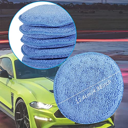 FONAROLL Microfiber Wax Applicator Pads, Car Wax Applicator, Buffing & Detail Polishing Foam Pads for Car Cleaning and Fine Polishing (5" Diameter, 6 Pack)… - color: Blue