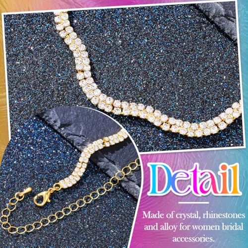 Aukmla Rhinestones Bridal Wedding Jewelry Set Choker Necklaces Earrings Bracelet Sets Prom Jewelry for Women and Brides - color: Gold