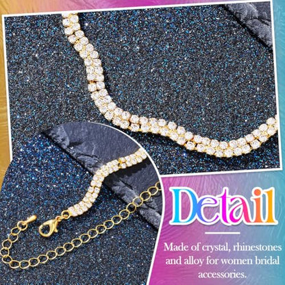 Aukmla Rhinestones Bridal Wedding Jewelry Set Choker Necklaces Earrings Bracelet Sets Prom Jewelry for Women and Brides - color: Gold