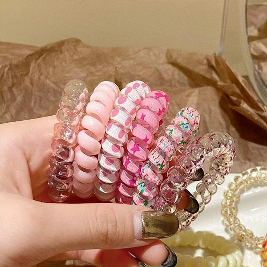 6Pcs Large Spiral Hair Coils For Thick Hair Ponytail Holder for Women Phone Cord Hair Ties - color: Pink