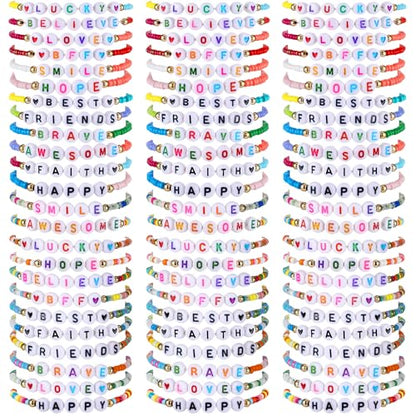 96 Pcs Beaded Friendship Bracelets Bulk Inspirational Stretch Bracelets Y2k Colorful Cute Adjustable Jewelry for Rainbow Women Carnival Music Party Favors Friend Gifts(Classic) - style: Classic
