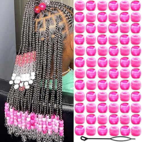 NAISKA 90Pcs Rose Red Hair Beads for Kids Cute Hair Beads for Braids Girls Beads for Hair Dreadlock Beads Small Pony Beads Acrylic Gradient Loc Beads Braid Charms - color: Rose Red