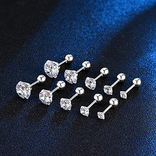 Stud Earrings Set 316L Stainless Steel Hypoallergenic Earrings for Women Men Earrings 3-7mm Cubic Zirconia Earrings Tragus Cartilage Helix Lobel Ear Studs 20G,Pack of 5 Pairs - color: A03:5Pairs(SILVER)