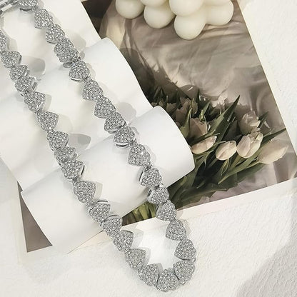 Zeffy Dainty Gold Heart Necklace for Women Trendy 14K Gold/Silver Plate Cute Heart Pendant Choker Necklaces Gold Love Heart Chain Necklace for Women Dainty Gold Jewelry Gifts for Women - style: Diamond Heart Cuban Link Chain-Silver