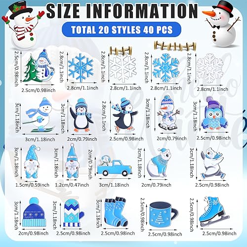Giegxin 40 Pcs Winter Pins Bulk Snowflake Snowman Blue and White Brooch Holiday Lapel Pin Polar Bear Penguin Jewelry for Backpack Clothes Bags Accessories Gifts - style: Snowflake