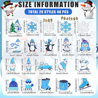 Giegxin 40 Pcs Winter Pins Bulk Snowflake Snowman Blue and White Brooch Holiday Lapel Pin Polar Bear Penguin Jewelry for Backpack Clothes Bags Accessories Gifts - style: Snowflake