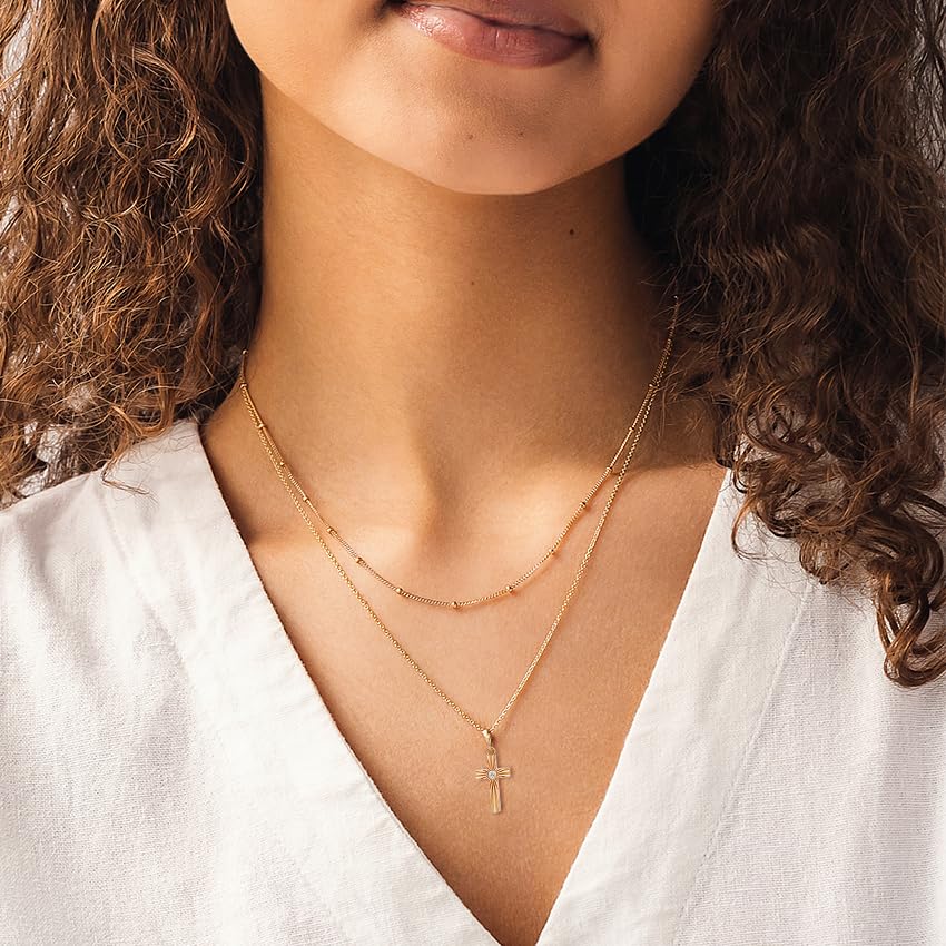 14K Gold Layered Cross Necklaces for Women,Tiny Small Sideways Cross Necklace Minimalist Christian Jewelry Gifts First Communion Confirmation Easter Stuff,2Pcs - color: Style C，Satellite cross